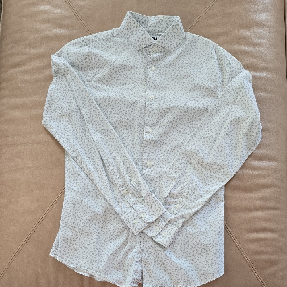Express White and Gray Patterned Button Down Shirt